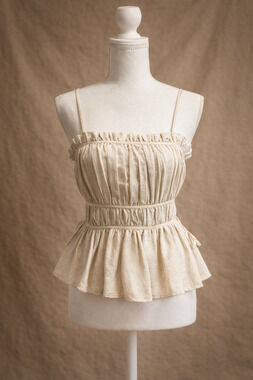 Zara XS Linen Blend Peplum Cami Top Cottagecore Coquette Romantic Milkmaid